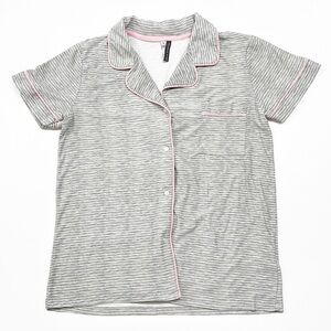 Jaclyn Intimates gray/white striped button down pajama top